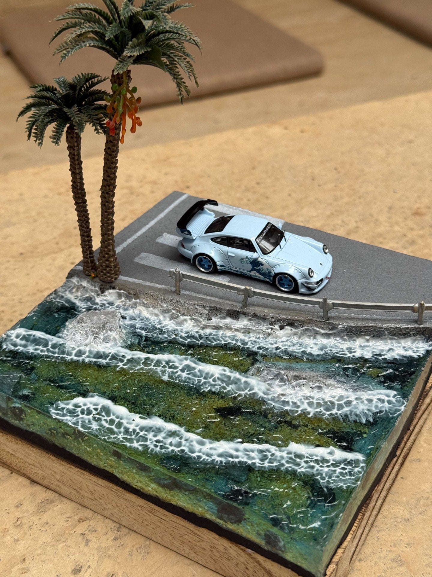 1:64 Scale Coastal Highway Diorama, Handmade Resin Ocean Wave Diecast Car Display Base