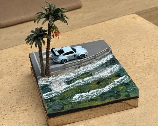 1:64 Scale Coastal Highway Diorama, Handmade Resin Ocean Wave Diecast Car Display Base