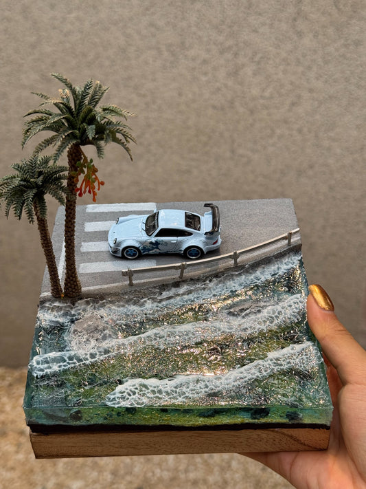1:64 Scale Coastal Highway Diorama, Handmade Resin Ocean Wave Diecast Car Display Base